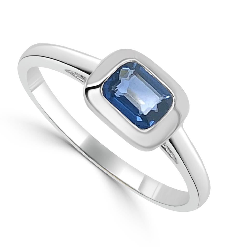 Blue Gem Ring,8x11mm Emerald Cut Sapphire Engagement Ring, Anniversary deals Gift For Women,3 Stone Style Wedding Ring, White Gold Birthstone Ring