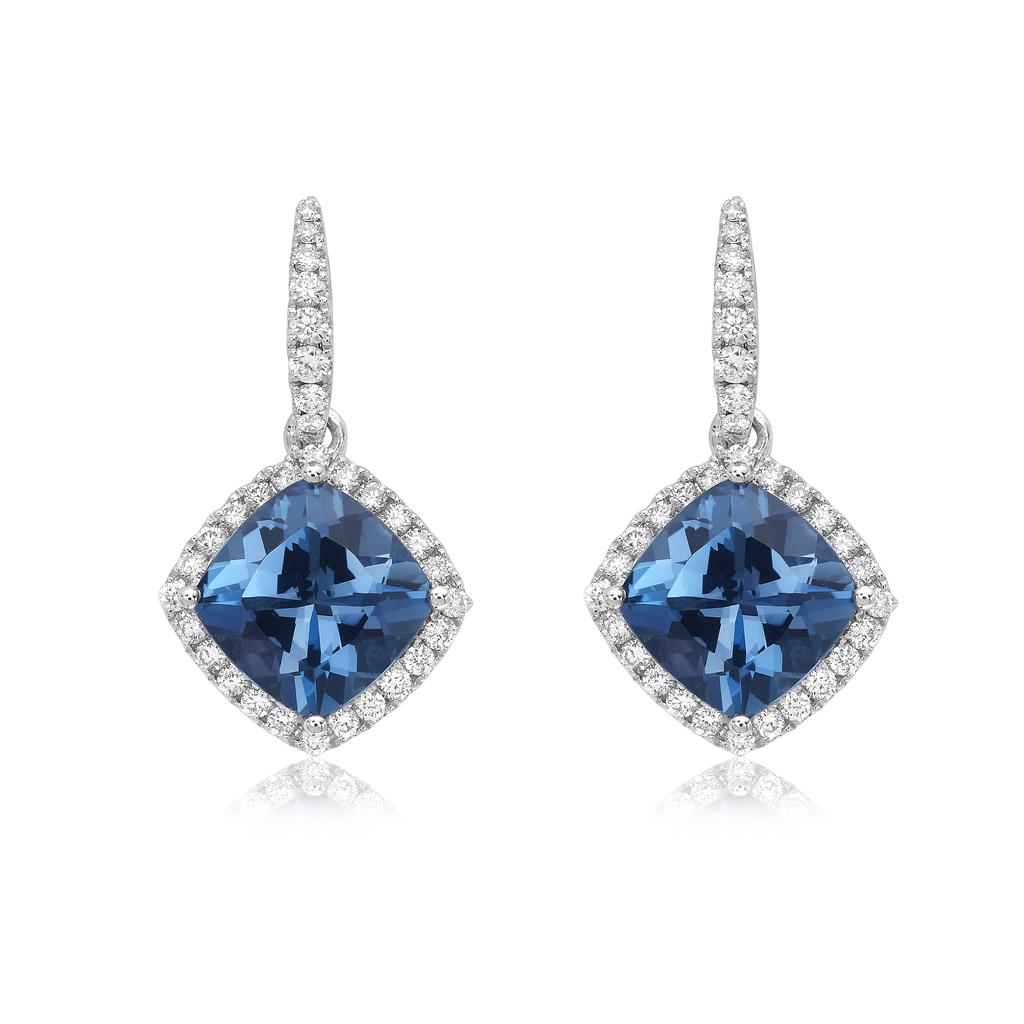 0.2 ct Brilliant Round popular Cut Drop Dangle Designer Genuine Flawless Natural London Blue Topaz 14K 18K White Gold Earrings Lever Back