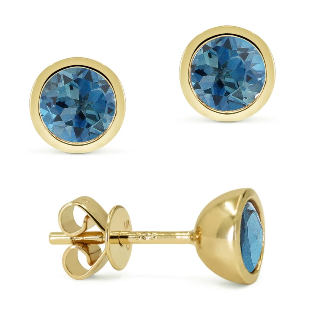 14k yellow gold blue hot topaz earrings