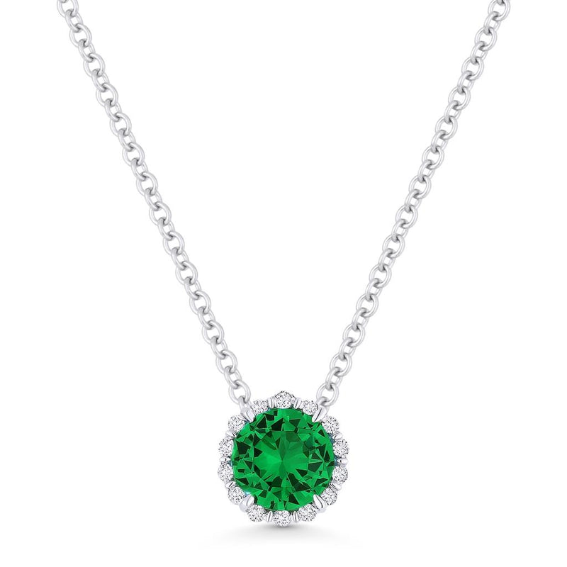 Madison L 14k White Gold Lab-Created Emerald Halo Slide Pendant