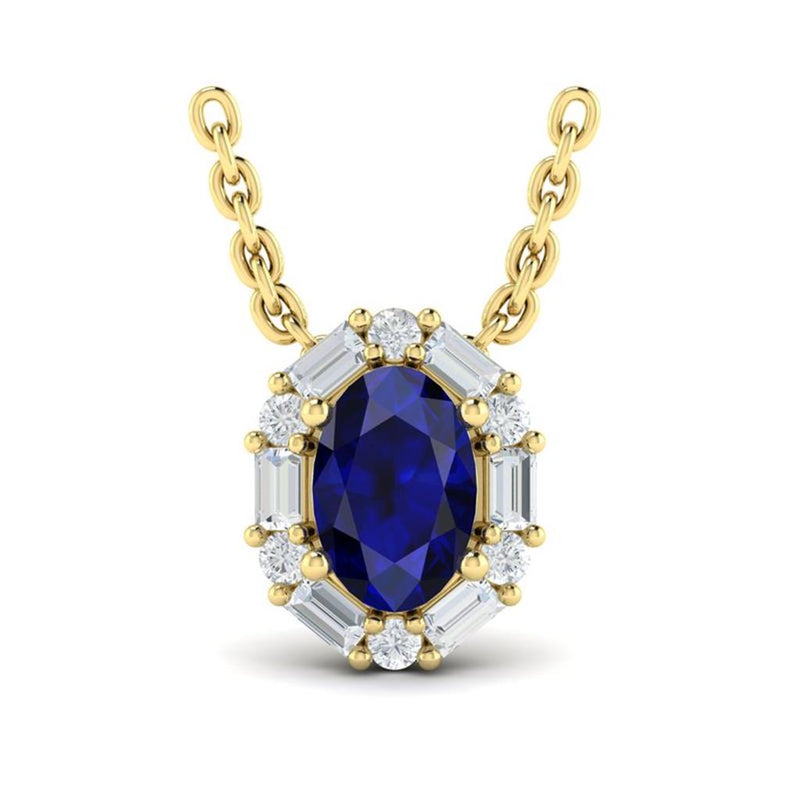 Vlora 14k Yellow Gold Adella Color Collection Halo Design Sapphire and Diamond Pendant Necklace