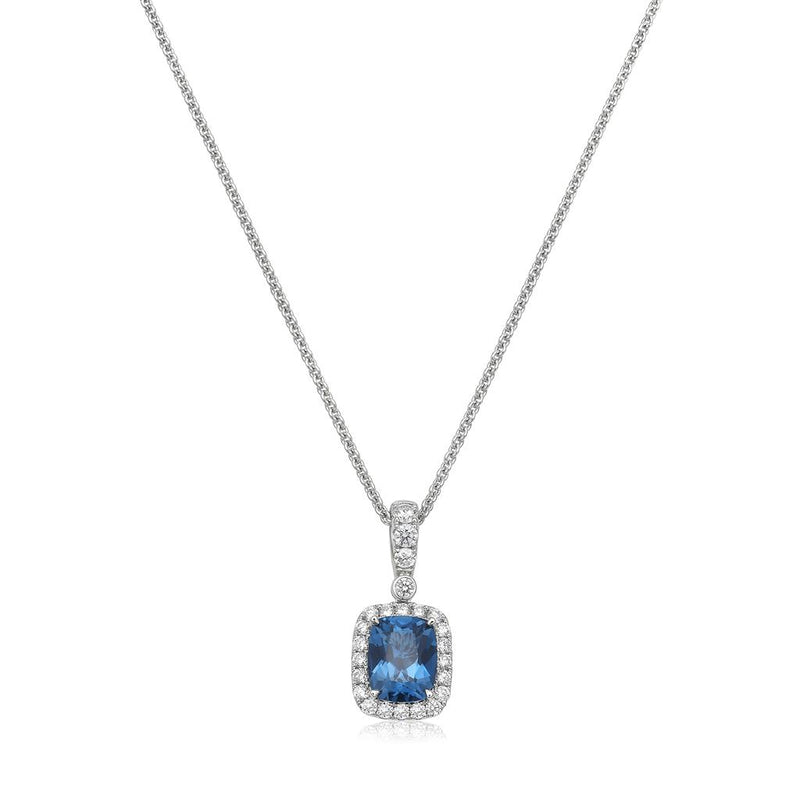 Charles Krypell 18k White Gold London Blue Topaz, Sapphire, and Diamond Starburst Pendant Necklace