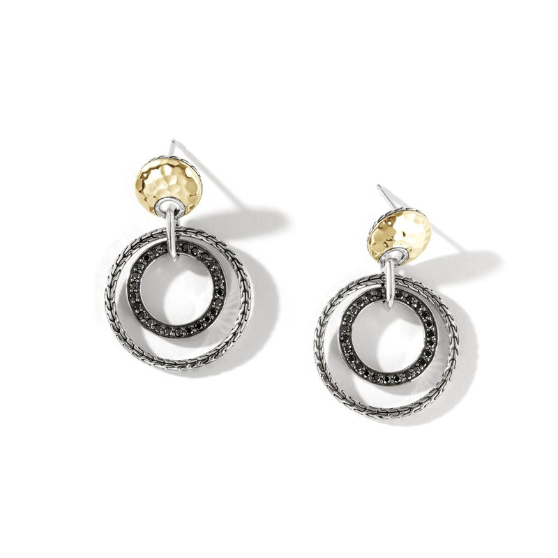 John Hardy Chain Collection Black Sapphire Drop Earrings in 18k Yellow Gold and Sterling Silver