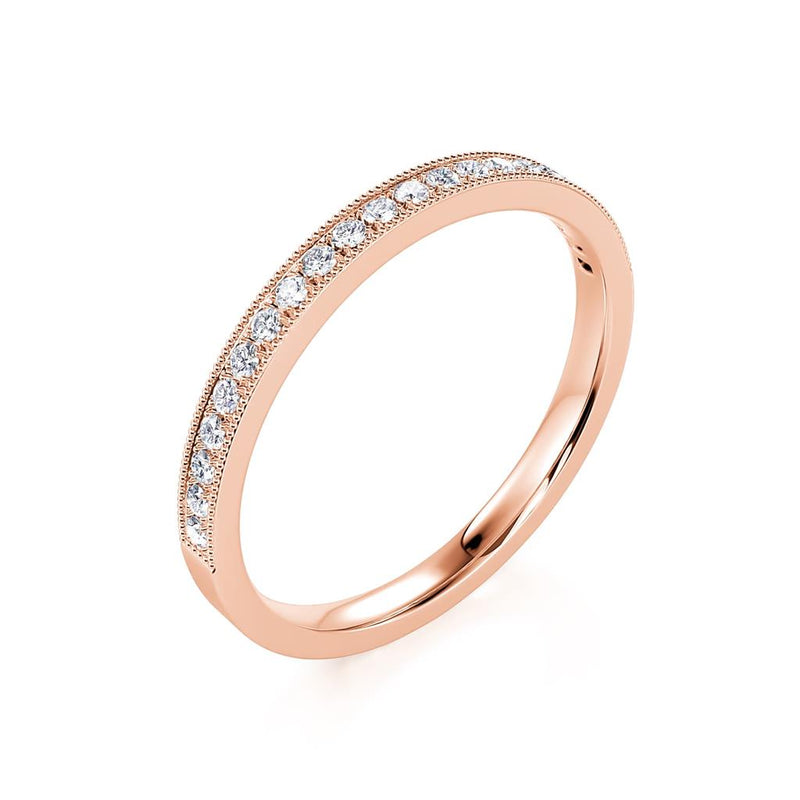 Davis Classics 14k Rose Gold Vintage Inspired Stackable Diamond Band with Milgrain Detail