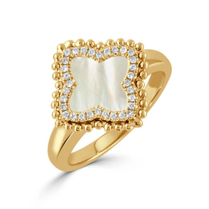 Doves 18k Yellow Gold Ravenna Mother of Pearl and Diamond Floral Fashion Ring