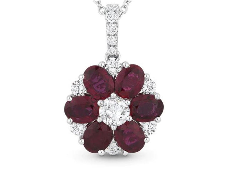 Madison L 18k White Gold Arianna Collection Floral Design Ruby Pendant