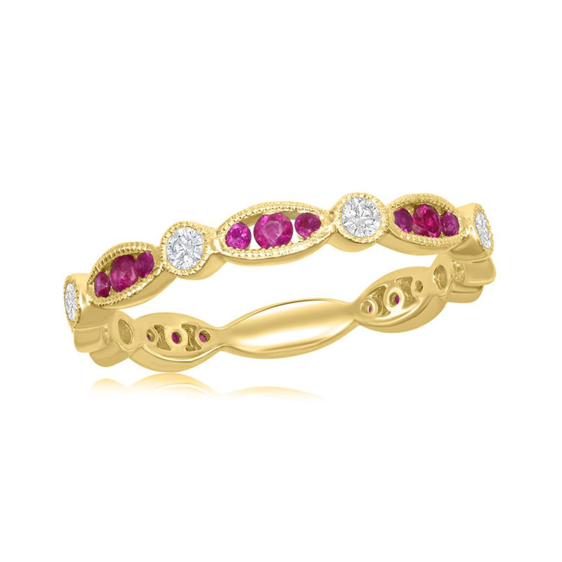 Davis Classics Rubies and Diamonds Stackable Fashion Ring in 18k Yellow Gold