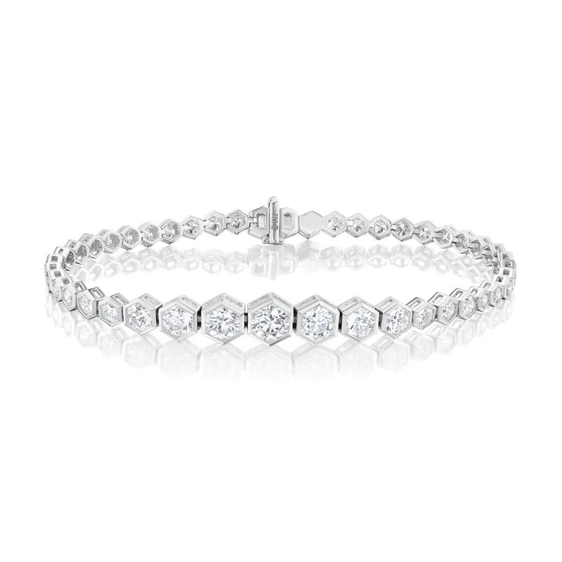 Davis Classics 18k White Gold Hex Broadway Diamond Tennis Bracelet