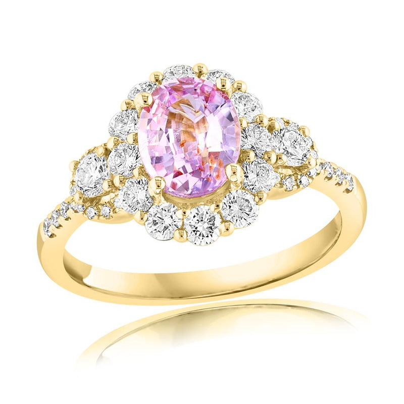 Davis Classics Pink Sapphire and Diamonds Halo Fashion Ring in 18k Yellow Gold