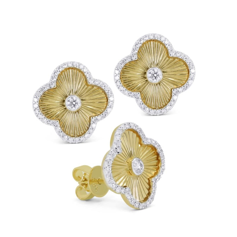 Madison L 14k Yellow Gold Clover Sunburst Design Diamond Stud Earrings