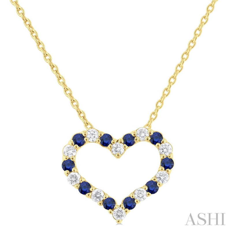 Davis Classics 14k Yellow Gold Sapphire and Diamond Heart Pendant Necklace