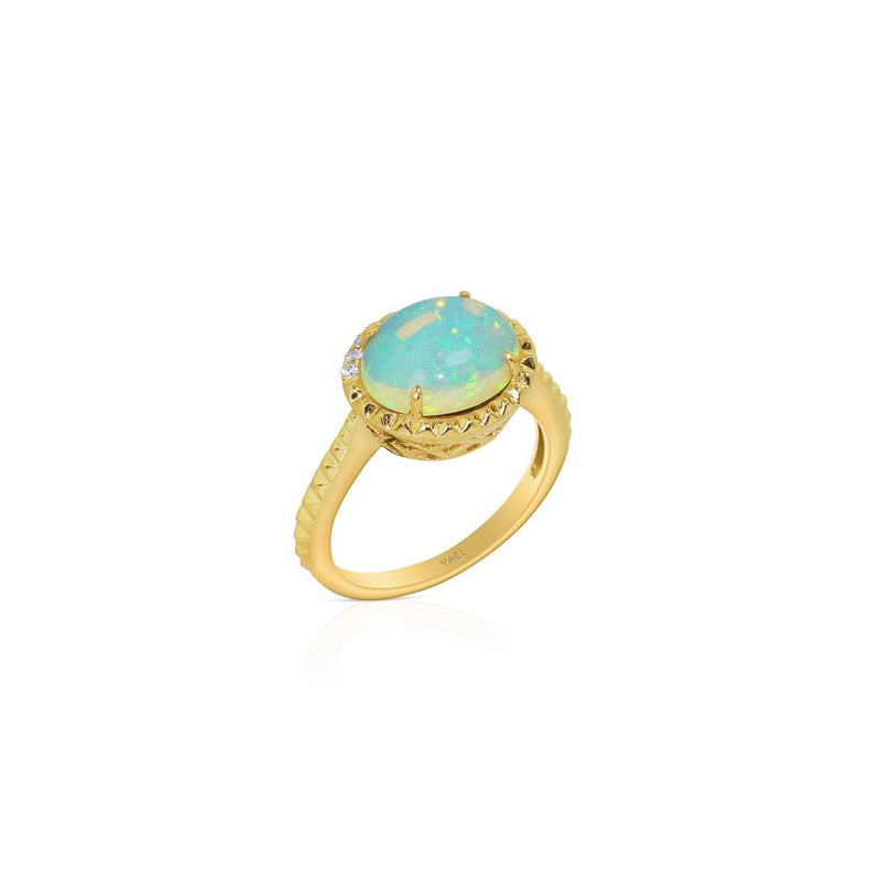 Yael Designs 14k Yellow Gold Borealis Collection White Opal and Diamond East/West Fashion Ring