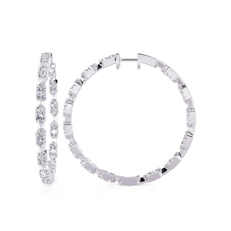 Davis Classics 14k White Gold Station Style In/Out Hinged Diamond Hoop Earrings