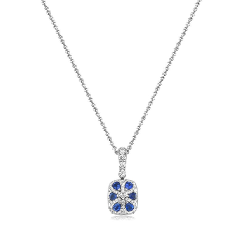 Charles Krypell 18k White Gold London Blue Topaz, Sapphire, and Diamond Starburst Pendant Necklace