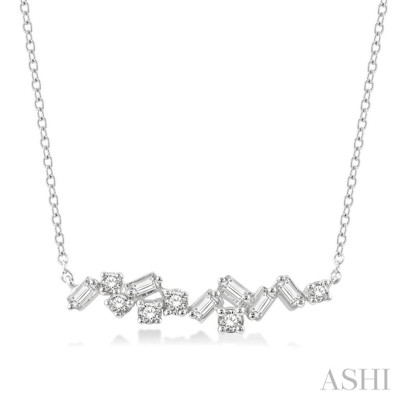 Davis Classics 14k White Gold Scattered Design Diamond Bar Pendant Necklace