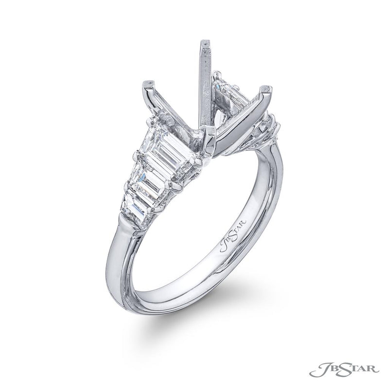 JB Star Platinum Engagement Ring with Trapezoid Cut Diamonds