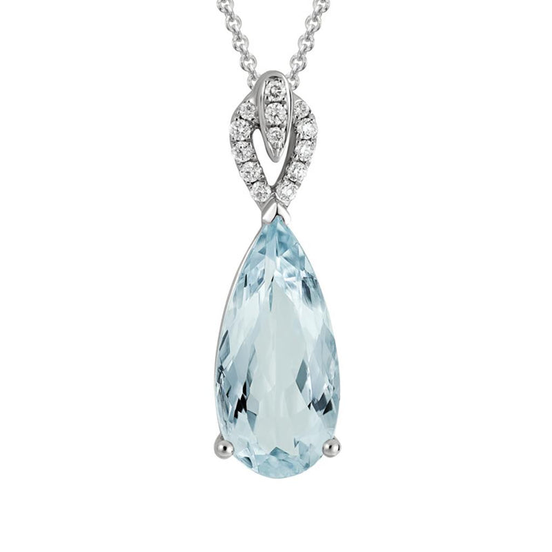 Davis Classics 14k White Gold Aquamarine and Diamonds Drop Necklace