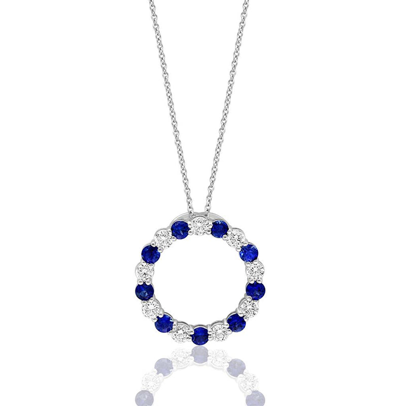 Davis Classics 14k White Gold Diamond by the Yard Ceylon Blue Sapphire Open Circle Pendant Necklace