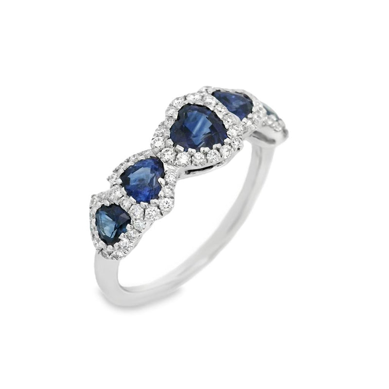 Davis Classics 18k White Gold Heart-Shaped Blue Sapphire and Diamond Halo Fashion Band