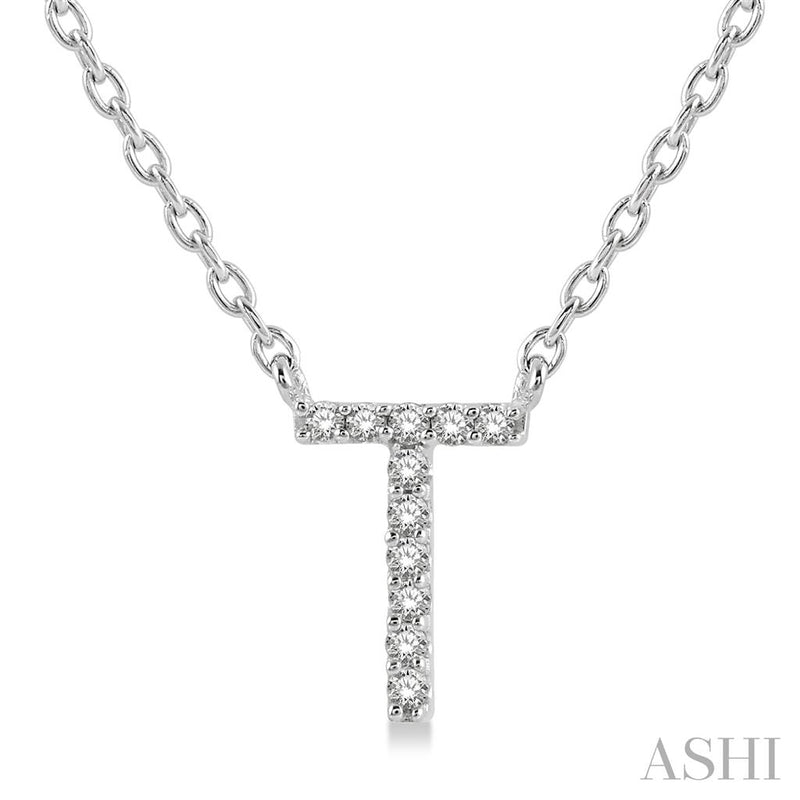 Davis Classics 14k White Gold Diamond Initial "T" Pendant Necklace