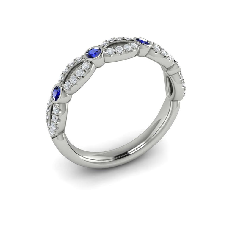 Vlora 14k White Gold Stackable Open Link Design Sapphire and Diamond Band