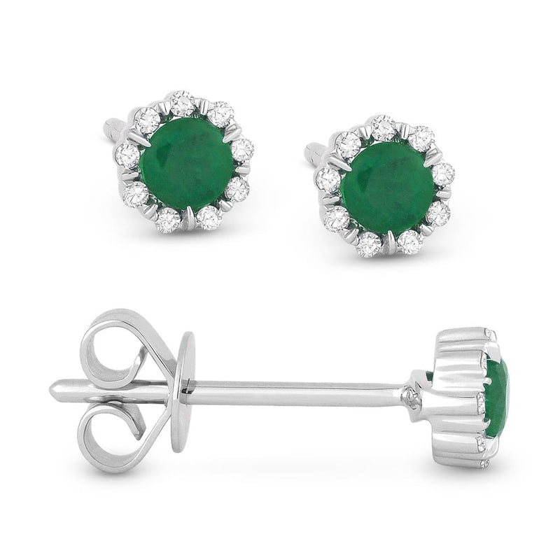 Madison L 14k White Gold Emerald Halo Stud Earrings