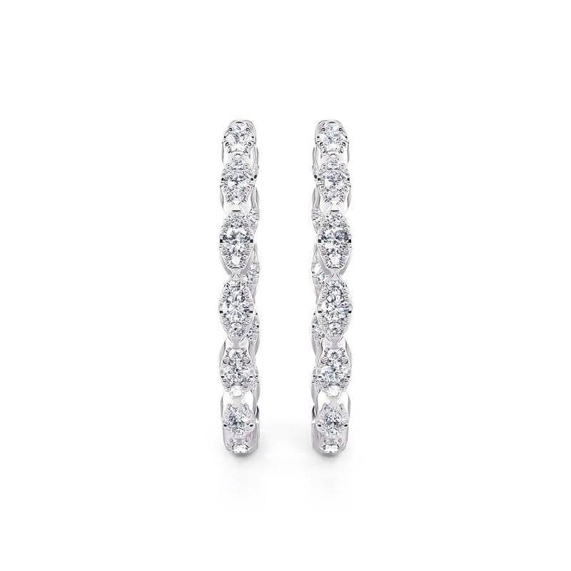 Davis Classics 14k White Gold In/Out Marquise Station Style Diamond Hoop Earrings