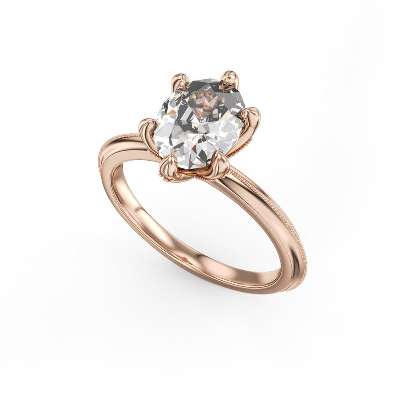 Noam Carver 14k Rose Gold Solitaire Engagement Ring Setting with Milgrain Trimmed Knife-Edge Shank