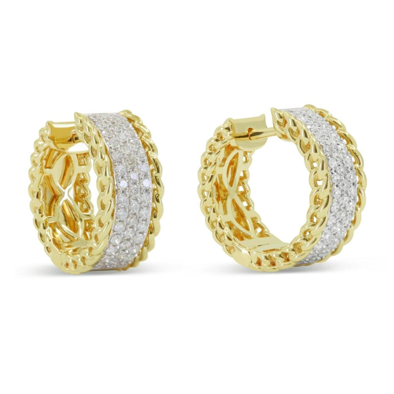 Madison L 14k Yellow Gold Huggie Hoop Diamond Earrings with Rope Detail