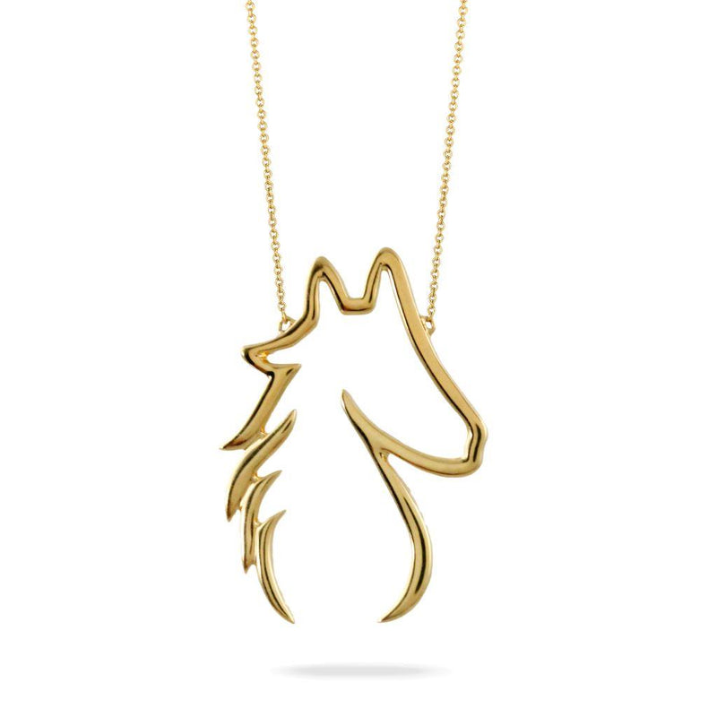 Doves 18k Yellow Gold Equestrian Collection Silhouette Horse Head Pendant Necklace