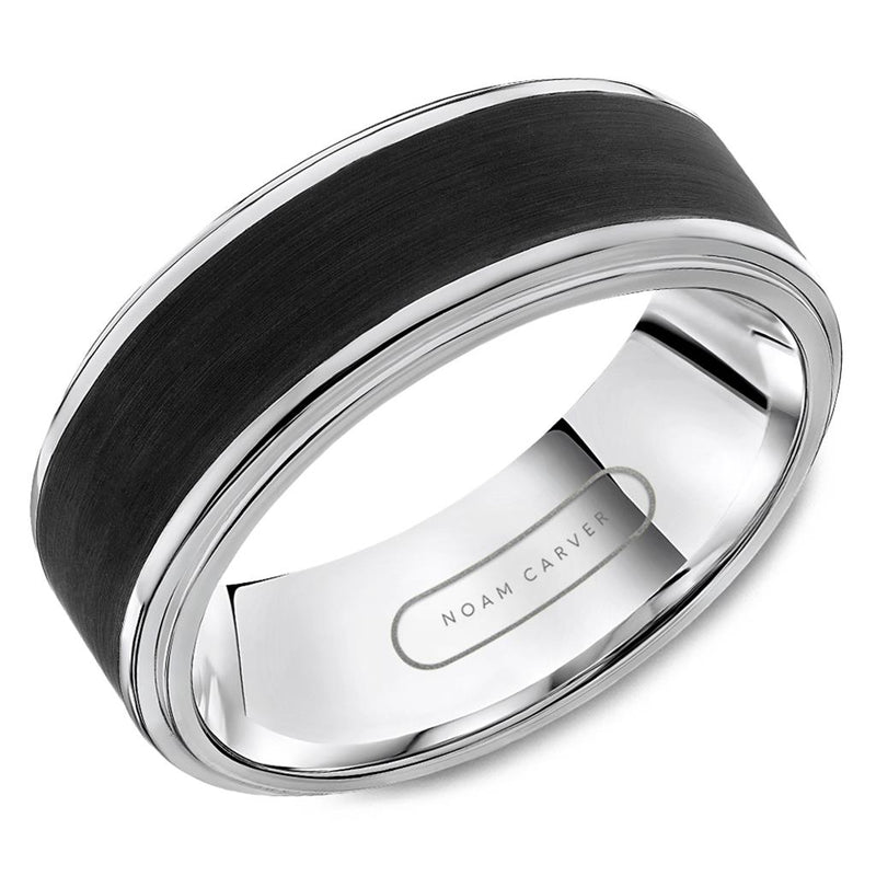 Noam Carver 14k White Gold 8mm Comfort Fit Wedding Band with Black Enamel Center