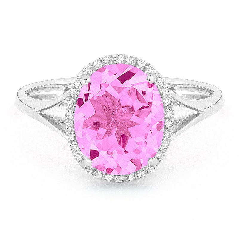 Madison L 14k White Gold Split Shank Halo Design Lab-Created Pink Sapphire Ring