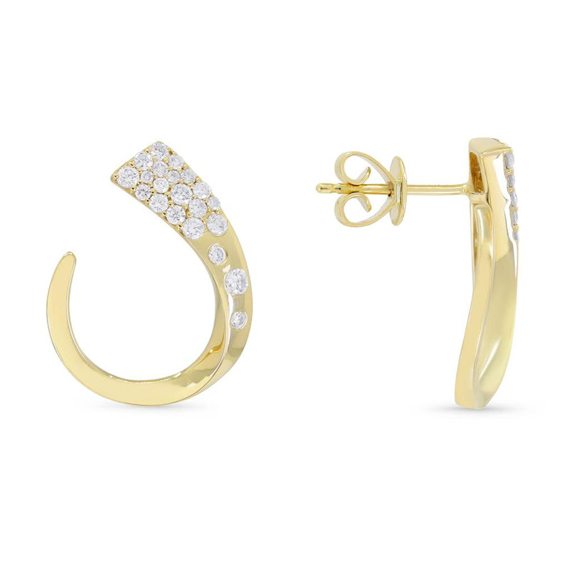 Madison L 14k Yellow Gold Forward-Facing J Hoop Earrings with Diamonds