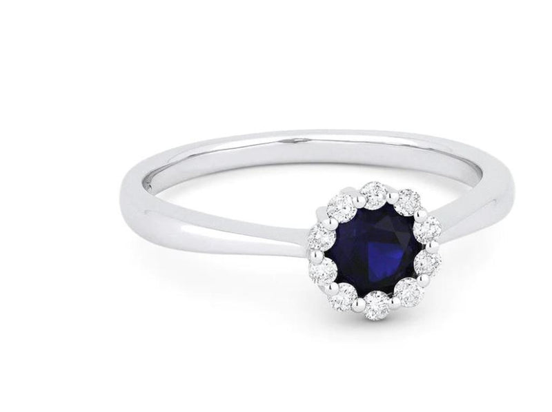 Madison L 14k White Gold Laboratory-Created Sapphire Floral Halo Design Fashion Ring