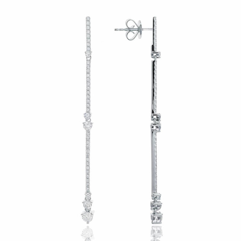 Davis Classics Diamond Bar Dangle Earrings in 18k White Gold