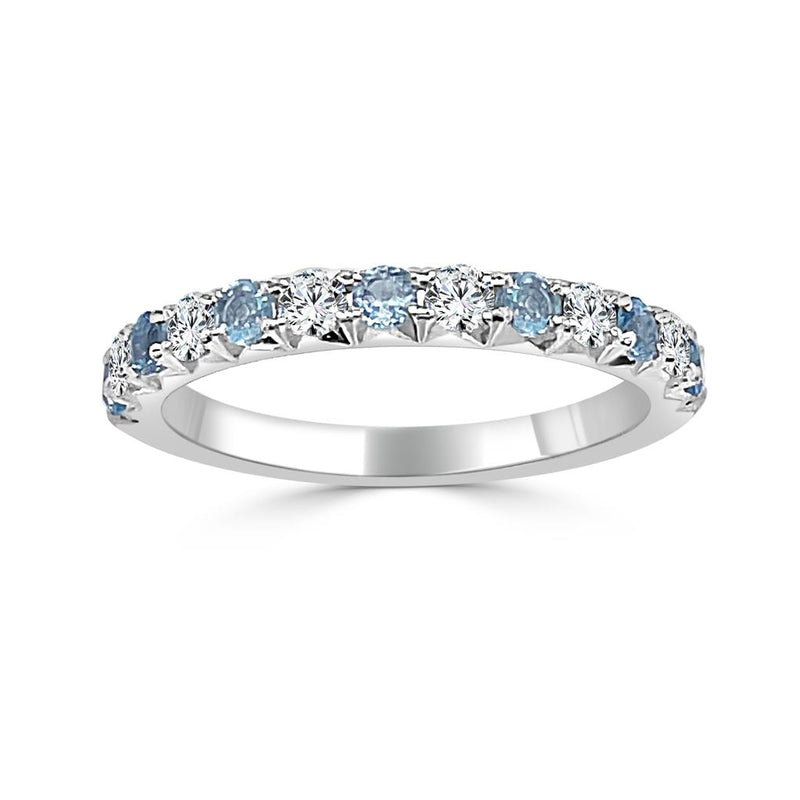 Davis Classics 14k White Gold Stackable Aquamarine and Diamond Birthstone Fashion Band