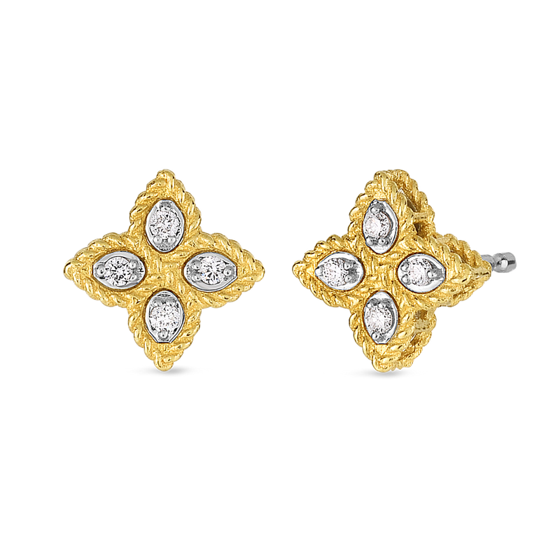 Roberto Coin 18k Yellow and White Gold Princess Flower Collection Floral Rope Detail Stud Earrings