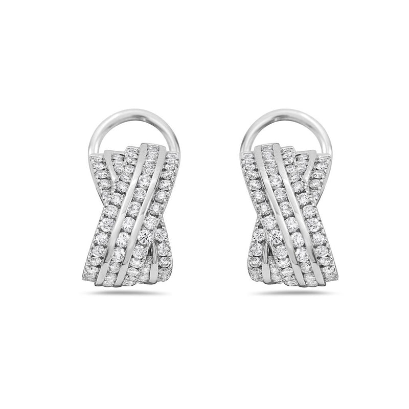 Charles Krypell 18k White Gold Diamond X Design Huggie Hoop Earrings