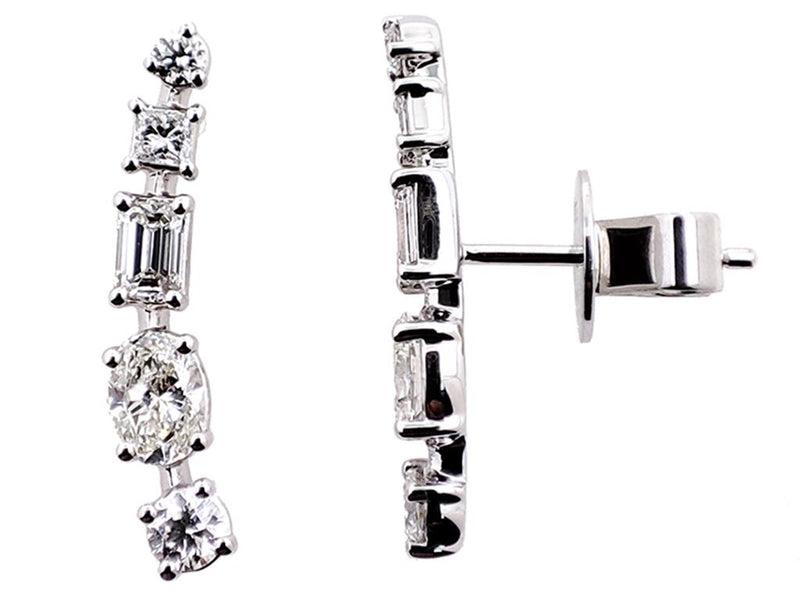 Davis Classics 14k White Gold Mixed-Cut Diamond Climber Earrings