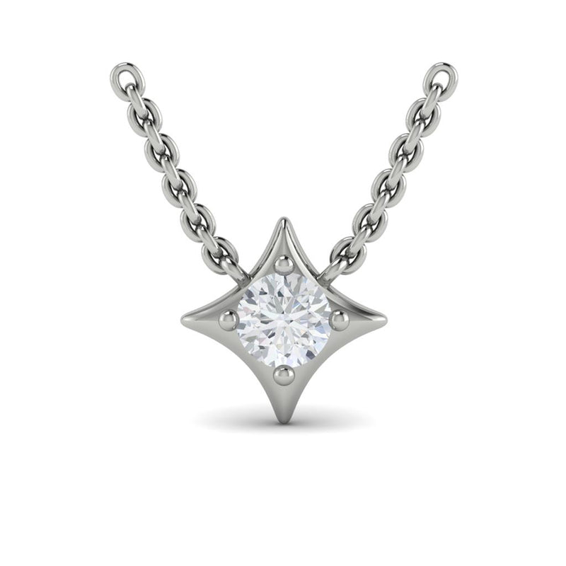 Vlora 14k White Gold Estrella Collection Solitaire Diamond Pendant Necklace