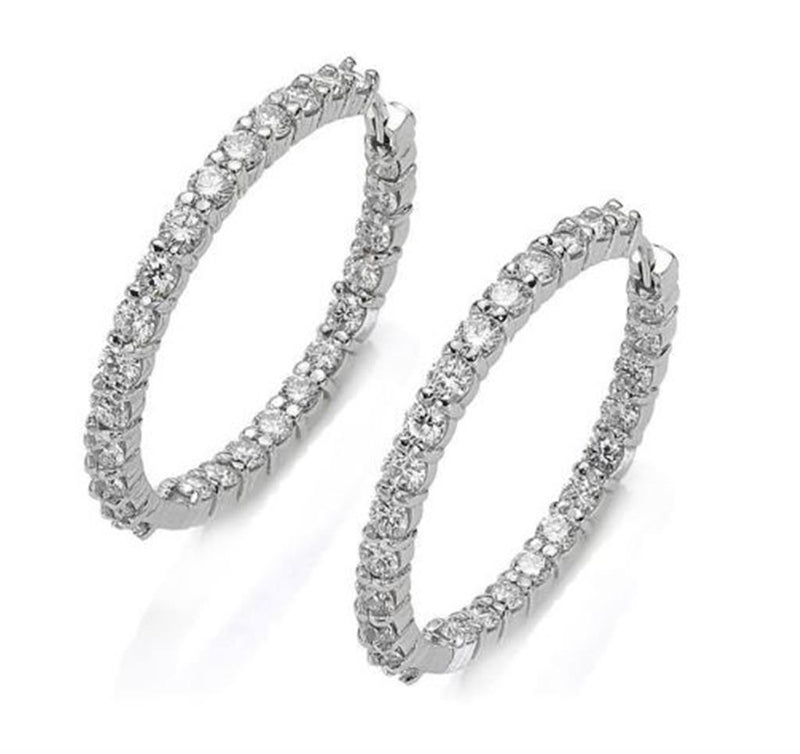 Davis Classics 14k White Gold 1-Inch In/Out Diamond Hoop Earrings