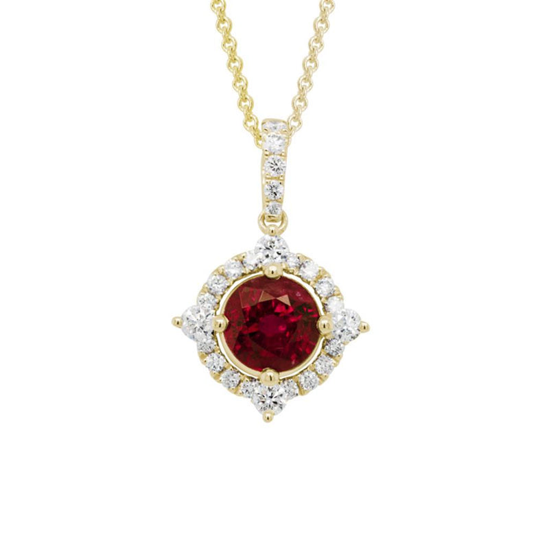 Davis Classics 14k Yellow Gold Ruby and Diamonds Drop Necklace