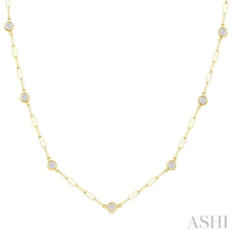 Davis Classics 14k Yellow Gold Diamond by the Yard Paperclip Necklace