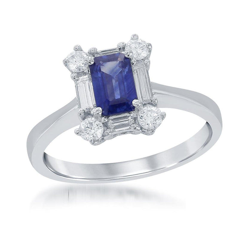 Davis Classics 18k White Gold Blue Sapphire and Diamond Halo Ring