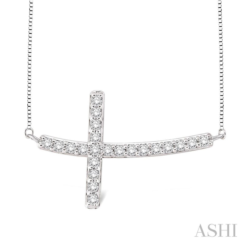 Davis Classics 14k White Gold Diamond Sideways Cross Necklace