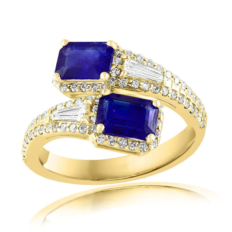 Davis Classics Sapphires and Diamonds Bypass Fashion Ring in 14k Yellow Gold