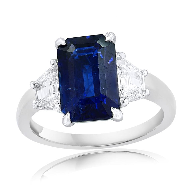 Davis Classics Platinum Three-Stone Blue Sapphire and Diamond Ring