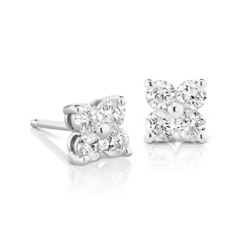 Davis Classics Diamond Floral Stud Earrings in 14k White Gold