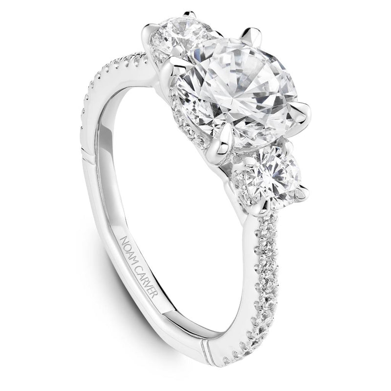 Noam Carver Three Stone Diamond Engagement Ring Setting in 14k White Gold