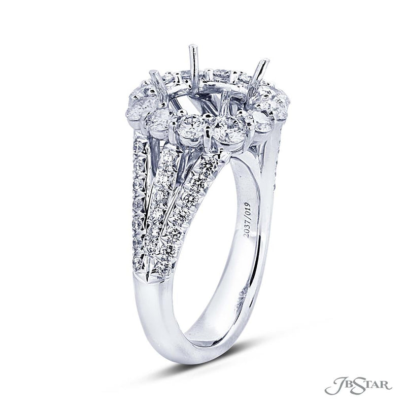 JB Star Platinum Halo Engagement Ring with Round Brilliant Cut Diamonds